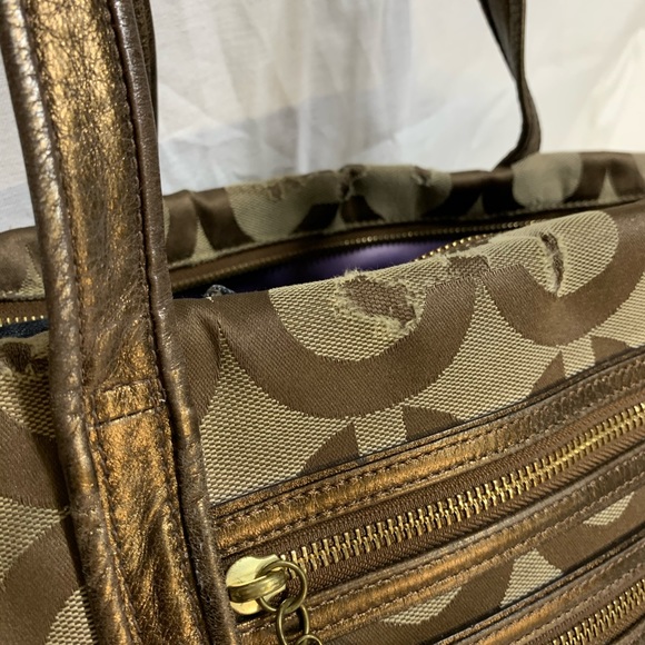 Coach Poppy Beige Gold Bronze Tote Bag - Picture 5 of 8